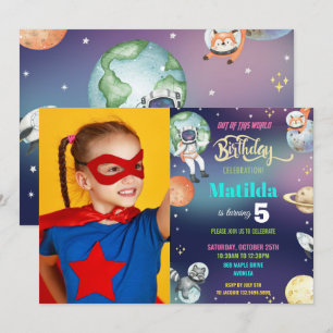 Galaxy Space Astronaut Planets Girl Birthday Photo Inbjudningar