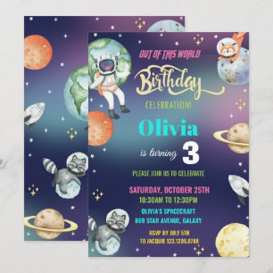 Galaxy Space Astronaut Planets Girl Födelsedagsfes Inbjudningar