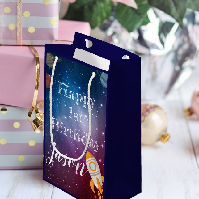 Galaxy Space Baby Namn 1:a födelsedagspartiet för (Galaxy Space Baby Name 1st Birthday Party Favor Small Gift Bag)