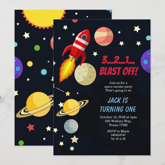 Galaxy Space Blast of Birthday Inbjudningar (Fram/baksida)