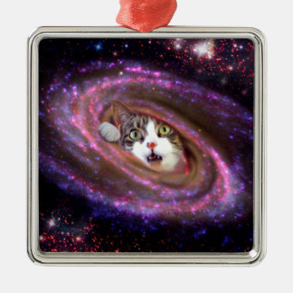 Galaxy Space Cats LOL Funny Square Ornaments Julgransprydnad Metall