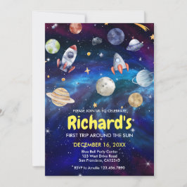 Galaxy Space First Resa runt Sol-födelsedagen Inbjudningar