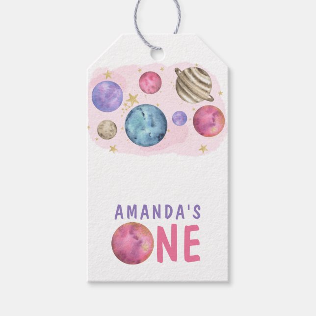 Galaxy Space Girl Födelsedagsfest Presentetikett (Framsidan)