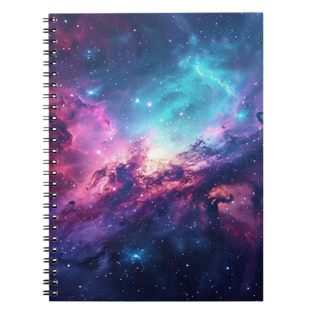 Galaxy space glitter nebula lila rosa universum anteckningsbok (Framsidan)