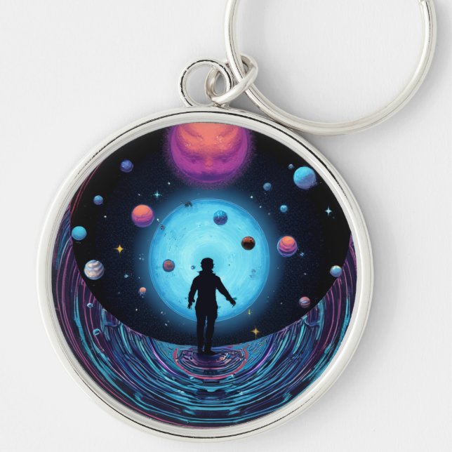 Galaxy space keychain for Galaxy lovers Rund Silverfärgad Nyckelring (Framsidan)