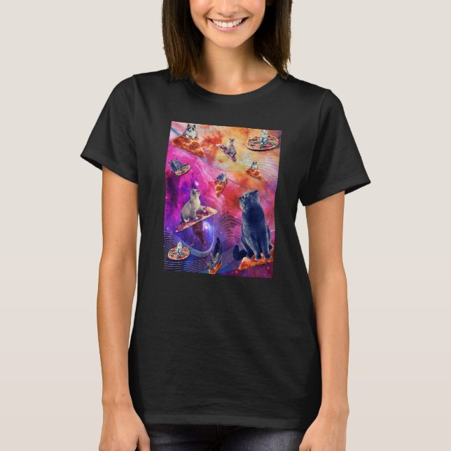 Galaxy Space Pizza Cat Cat in Space EEG Pizza T Shirt (Framsida)