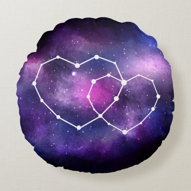 Galaxy Space Romantic Hearts Star Constellation Rund Kudde (Framsidan)