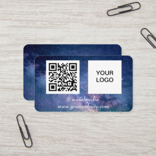 Galaxy Space Social media QR Code Navy Blue Modern Visitkort