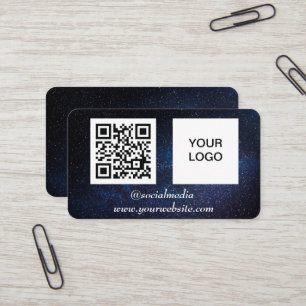 Galaxy Space Social media QR Code Navy Blue Modern Visitkort