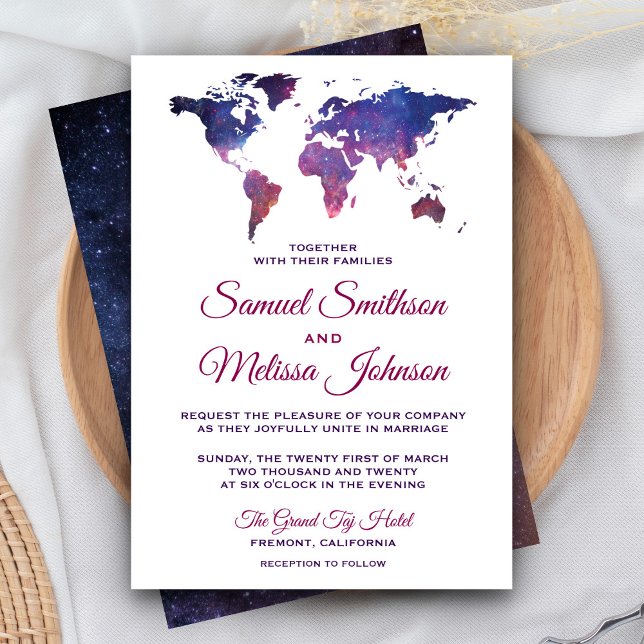 Galaxy Space World Map Wedding bjudande Inbjudningar (Skapare uppladdad)