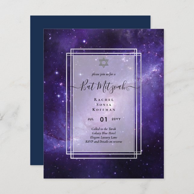 Galaxy Starry Night BAT MITZVAH Agate-inbjudan (Fram/baksida)