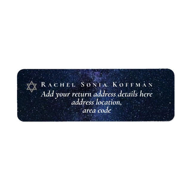 Galaxy Starry Night FLADDERMUS/PUB MITZVAH Starry  Returadress Etikett (Framsidan)