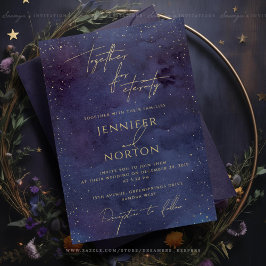 Galaxy Starry Night Himlar Blue Lila Guld Bröllop Inbjudningar
