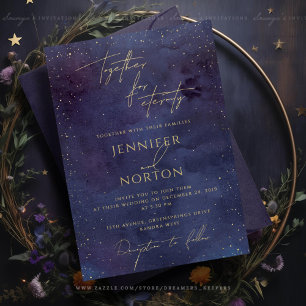 Galaxy Starry Night Himlar Blue Lila Guld Bröllop Inbjudningar