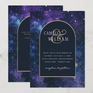 Galaxy Starry Night Lila Blue Bröllop Inbjudningar