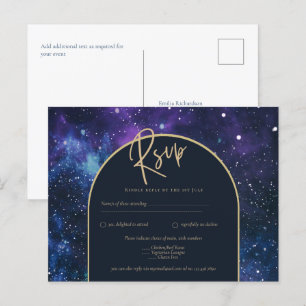 Galaxy Starry Night Lila Blue Guld Bröllop OSA Vykort