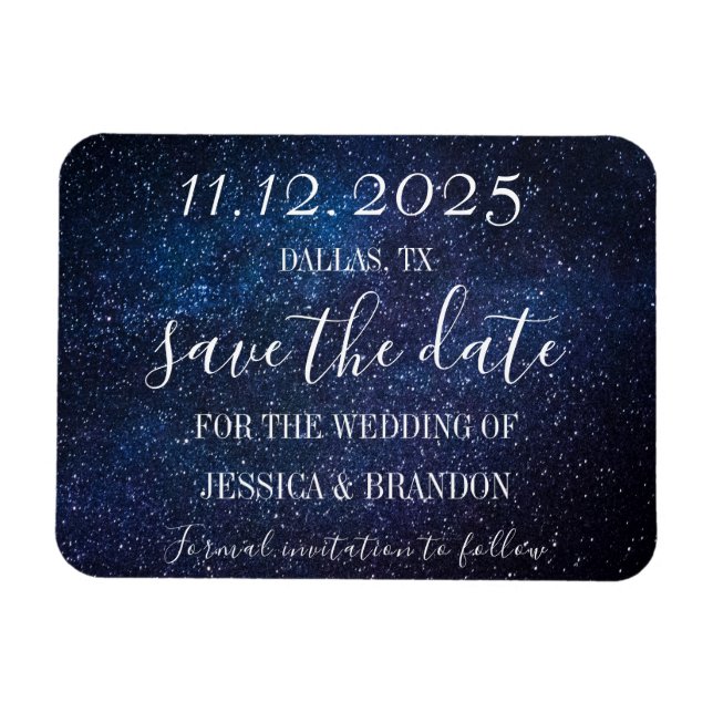 Galaxy Starry Night Navy Blue Bröllop Magnet (Horisontell)