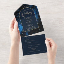 Galaxy Starry Night Navy Blue Guld Bröllop