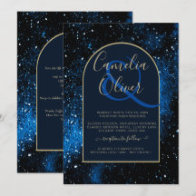 Galaxy Starry Night Navy Blue Guld Bröllop