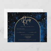 Galaxy Starry Night Navy Blue Guld Bröllop