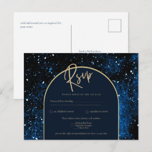 Galaxy Starry Night Navy Blue Guld Bröllop Vykort