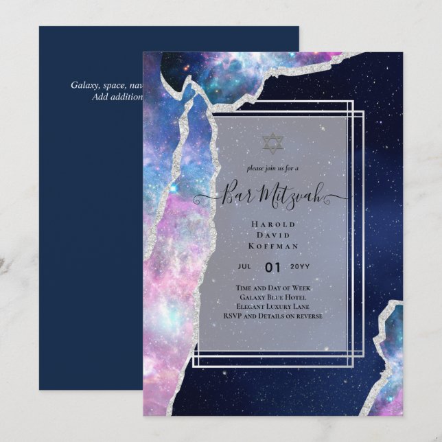 Galaxy Starry Night PUB MITZVAH-agentinbjudan Inbjudningar (Fram/baksida)