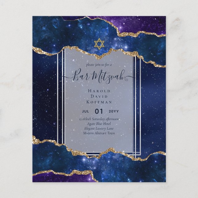 Galaxy Starry Night PUB MITZVAH-inbjudningar Blue Flygblad (Framsidan)