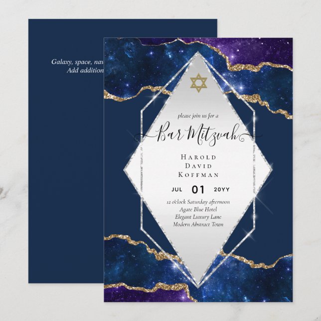 Galaxy Starry Night PUB MITZVAH-inbjudningar Blue Inbjudningar (Fram/baksida)