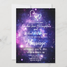 Galaxy Starry Night Space Dubbla Hearts Bröllop Inbjudningar