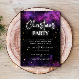 Galaxy Starry Space Neon Black jul Party Inbjudningar