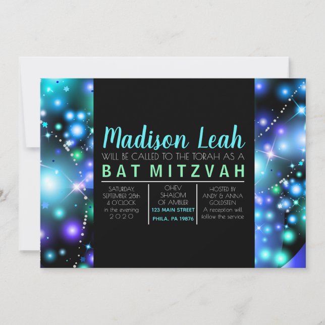 GALAXY STARS Bat mitzvah inbjudan (Framsida)