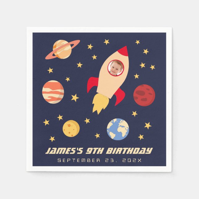 Galaxy Stars Birthday Boy Photo Space Rocket Pappersservett (Framsidan)