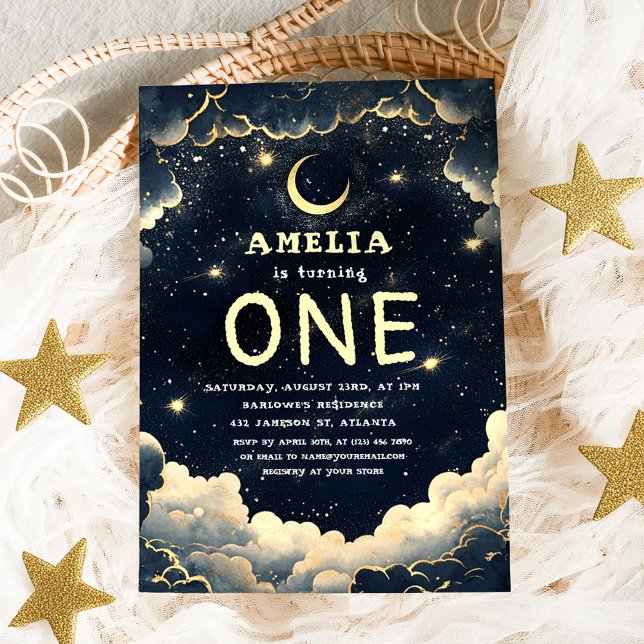 Galaxy Stars Celestial Baby första födelsedag Inbjudningar (Galaxy Stars Celestial Baby First Birthday Invitation)