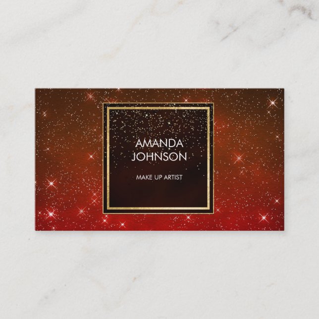 Galaxy Stars Golden Red Black Confetti Vip Visitkort (Framsida)