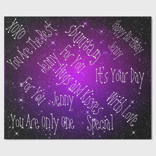 Galaxy Stars Personlig Birthday Lila Presentpapper (Platt)
