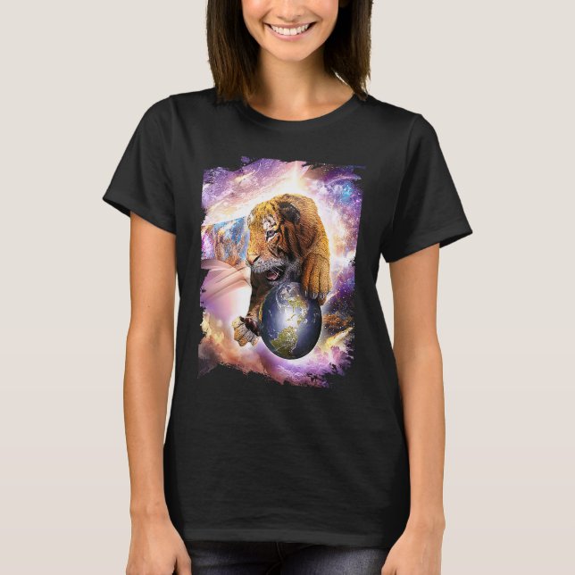 Galaxy Stor Katt Tiger I Rymden T Shirt (Framsida)