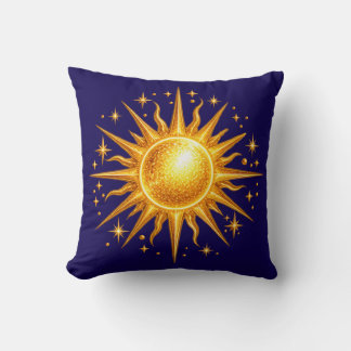 Galaxy Sun och Stjärnor Falskt Guld Marinblå Kudde