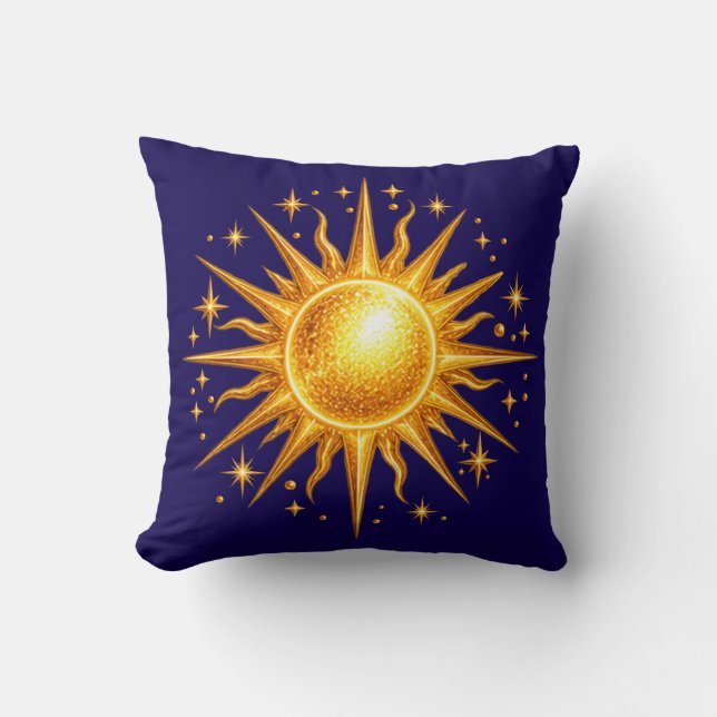 Galaxy Sun och Stjärnor Falskt Guld Marinblå   Kudde (Framsida)