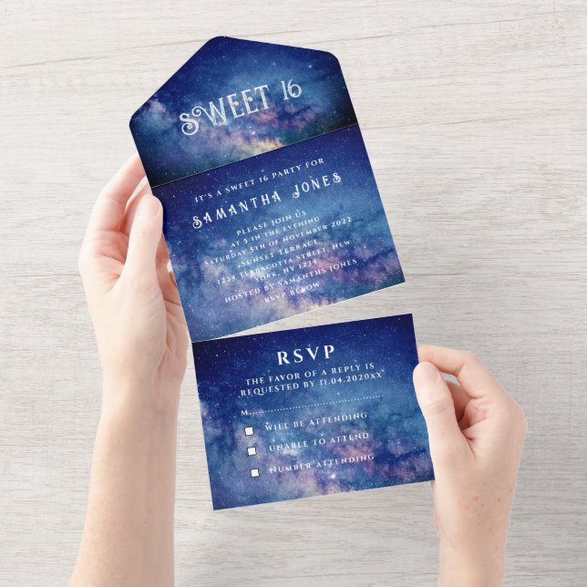 Galaxy Sweet 16 Söt Stars Starry Night Himlar all (Avrivbar del)