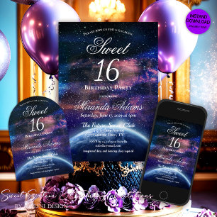 Galaxy Sweet sixteen Birthday Inbjudningar