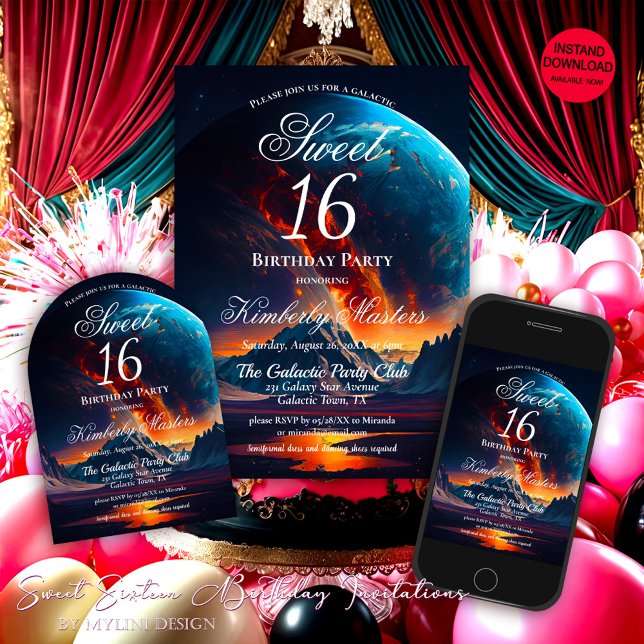 Galaxy Sweet sixteen Födelsedagsfest Inbjudningar (Skapare uppladdad)
