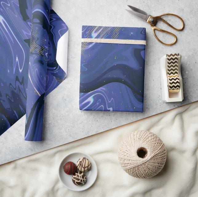 Galaxy Swirl Blue Glitter Abstrakt Cosmic Mönster Presentpapper (Hantverk)