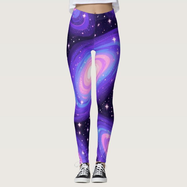 Galaxy Swirls Mönster Dreamy Cosmic Nebula Design Leggings (Framsida)