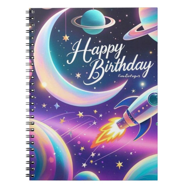 Galaxy-themed grattis på födelsedagen crescent mån anteckningsbok (Framsidan)