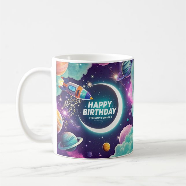 Galaxy-themed grattis på födelsedagen crescent mån kaffemugg (Vänster)