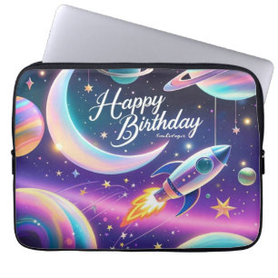 Galaxy-themed grattis på födelsedagen crescent mån laptop fodral
