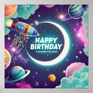 Galaxy-themed grattis på födelsedagen crescent mån poster