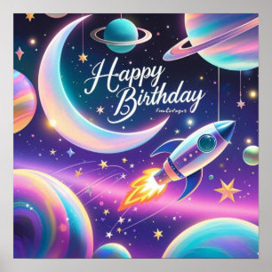 Galaxy-themed grattis på födelsedagen crescent mån poster