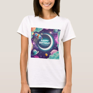 Galaxy-themed grattis på födelsedagen crescent mån t shirt