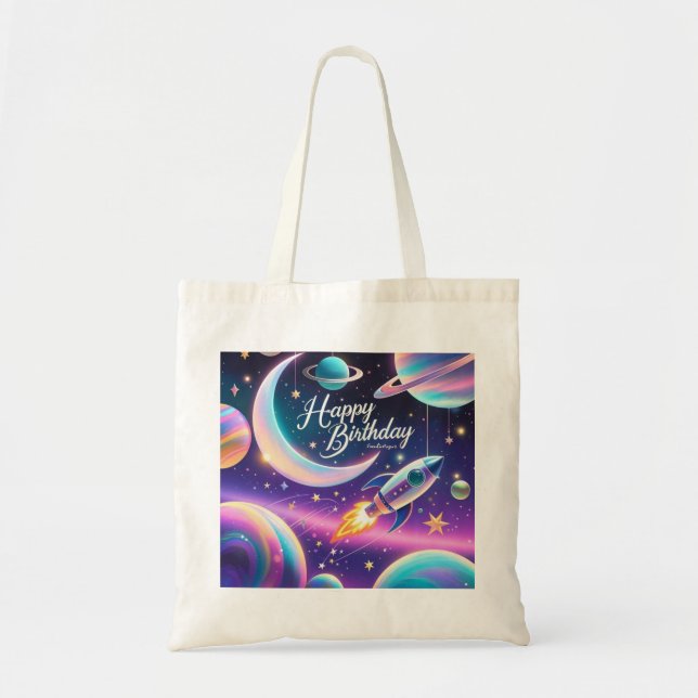 Galaxy-themed grattis på födelsedagen crescent mån tygkasse (Framsidan)